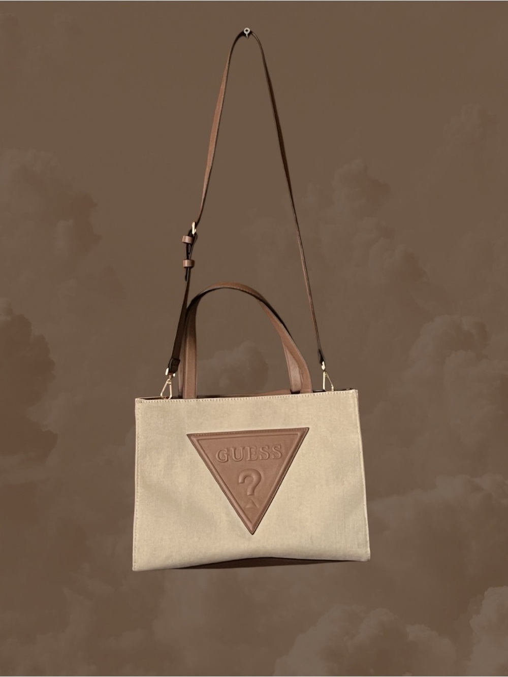 Guess Triangle Logo Tote Satchel Leather Handle Handbag